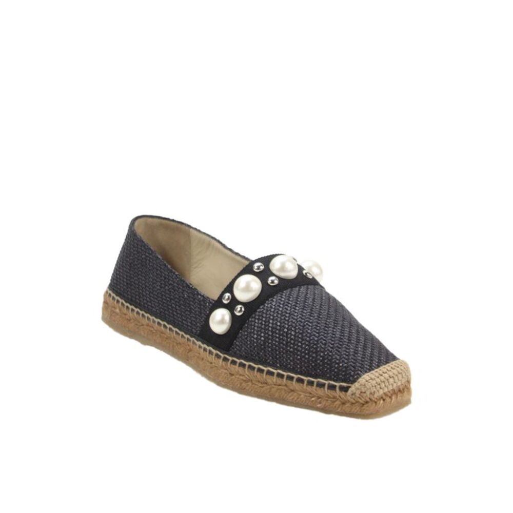 Jimmy Choo Womens Woven Pearled Studded Slip-On Flats Black Size 11